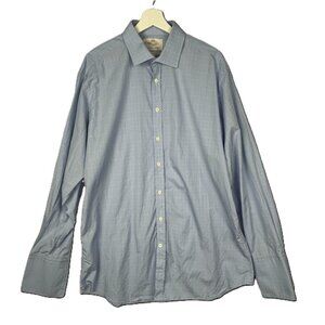 Hawes & Curtis Dress Shirt Mens 17 St. James Slim Fit Blue Plaid Luxury Cotton‎